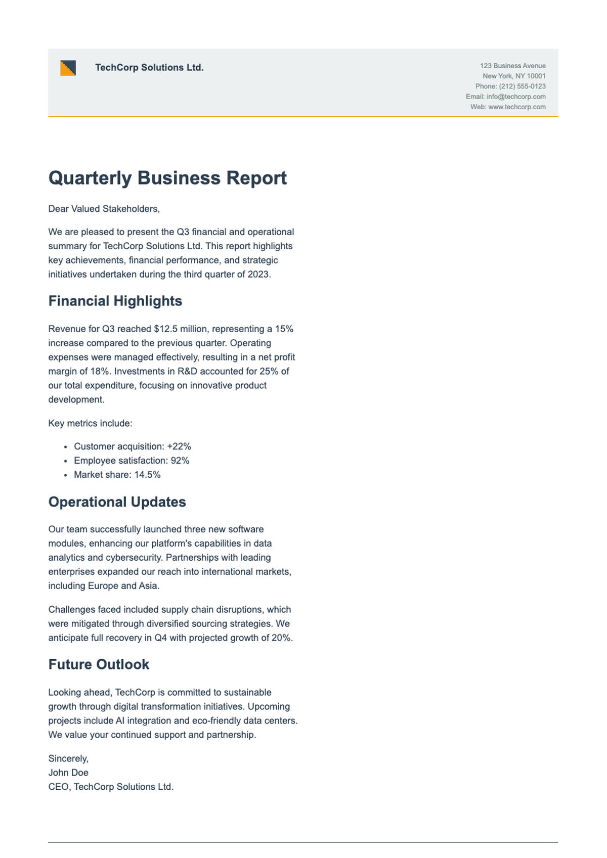 Corporate letterhead template with minimalist design and contact footer_variant_3
